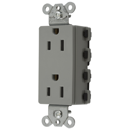 HUBBELL WIRING DEVICE-KELLEMS Straight Blade Devices, Receptacles, Standard, Style Line Decorator Duplex, SNAPConnect, Controlled, 15A 125V, 2-Pole 3-Wire Grounding, Nylon, Gray SNAP2152GYNA